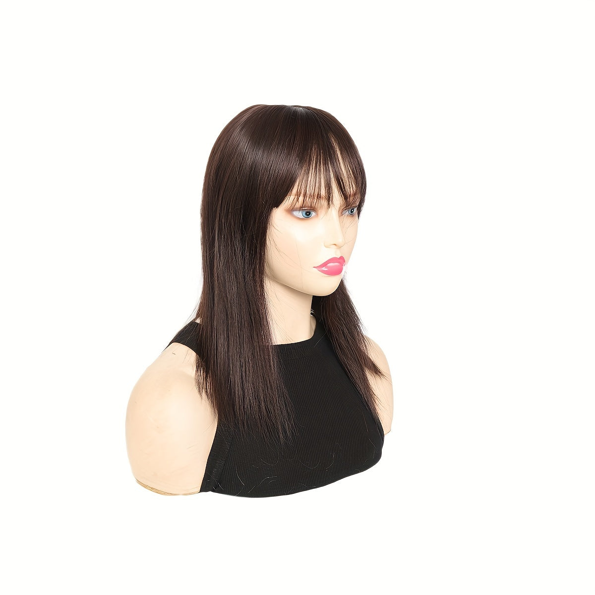 14-Inch Synthetic Hair Topper for Women with Bangs - Clip-In Straight Hairpiece for Thinning Hair, Large Base Wiglet, Black with Highlights, Versatile Style for All Ethnicities, Hair Accessories
