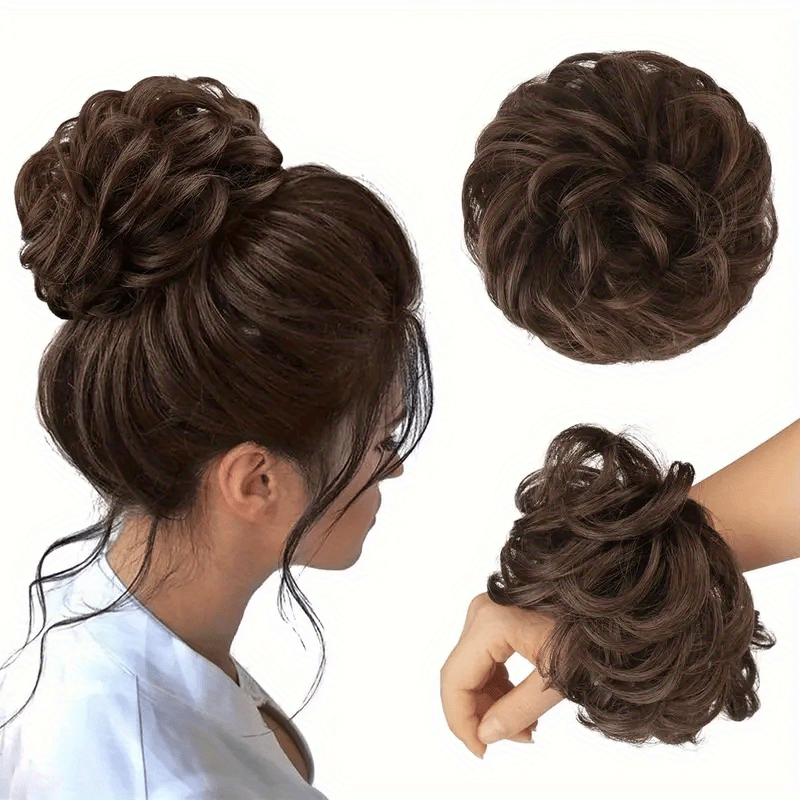 [2pcs Brazilian Hair Buns] 2pcs 4 Inch Brazilian Human Hair Messy Bun Chignon Extensions - Soft & Comfortable Elastic Scrunchie Updo Hair Pieces for Women, Natural Look, Easy Maintenance, Versatile for Daily & Formal Events