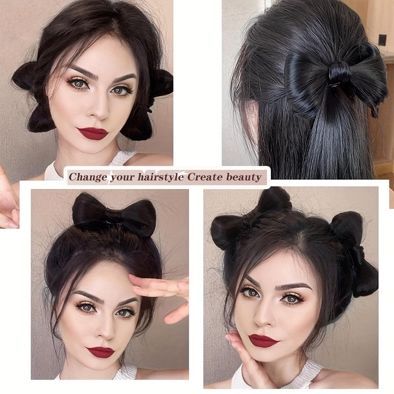 Elegant Bowknot Hairpiece with 35.56cm Natural Curly Synthetic Ponytail - Dark Brown & Blonde Highlights, Decorative Clip Barrette for Women and Girls - Versatile and Stylish Hair Accessory, Hair Accessories