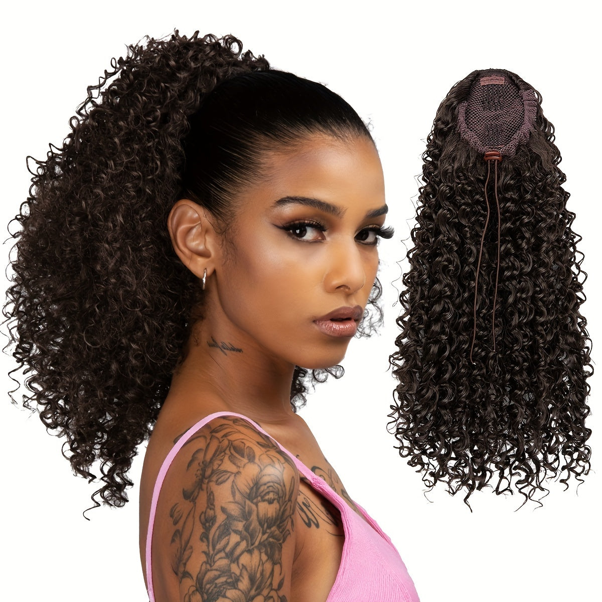 Kinky Curly Drawstring Ponytail Extension For Women 16 Inch Synthetic Clip In Wavy Pony Tail