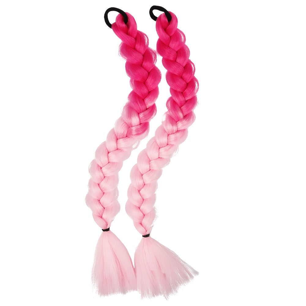 2pcs Women'S Ponytail Hair Extensions, Synthetic Clip-In Braids, Straight Hair Style Basics, with Elastic Band, for Daily Wear, Hair Volume Enhancer