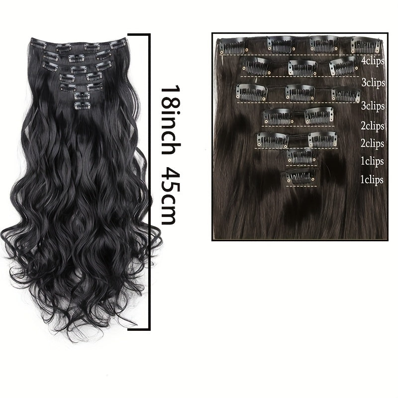 Elegant Mixed Color Clip-In Hair Extension for Women - 16 Clips, Long Wavy Curly Synthetic Hairpiece for Volume Boost & Styling
