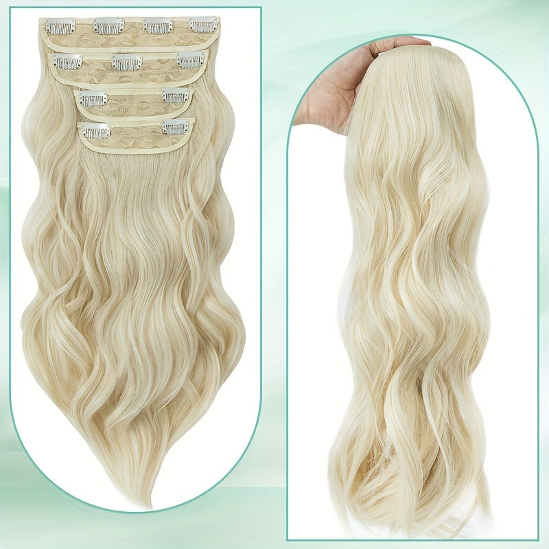 Balayage 55.88 cm Clip In Hair Extensions 4pcs Long Wavy Thick Highlighted Clip In Hairpieces Curly Synthetic Full Head Hair Extension for Women Daily Use Brown Bleach Blonde Black Christmas And Halloween Gift
