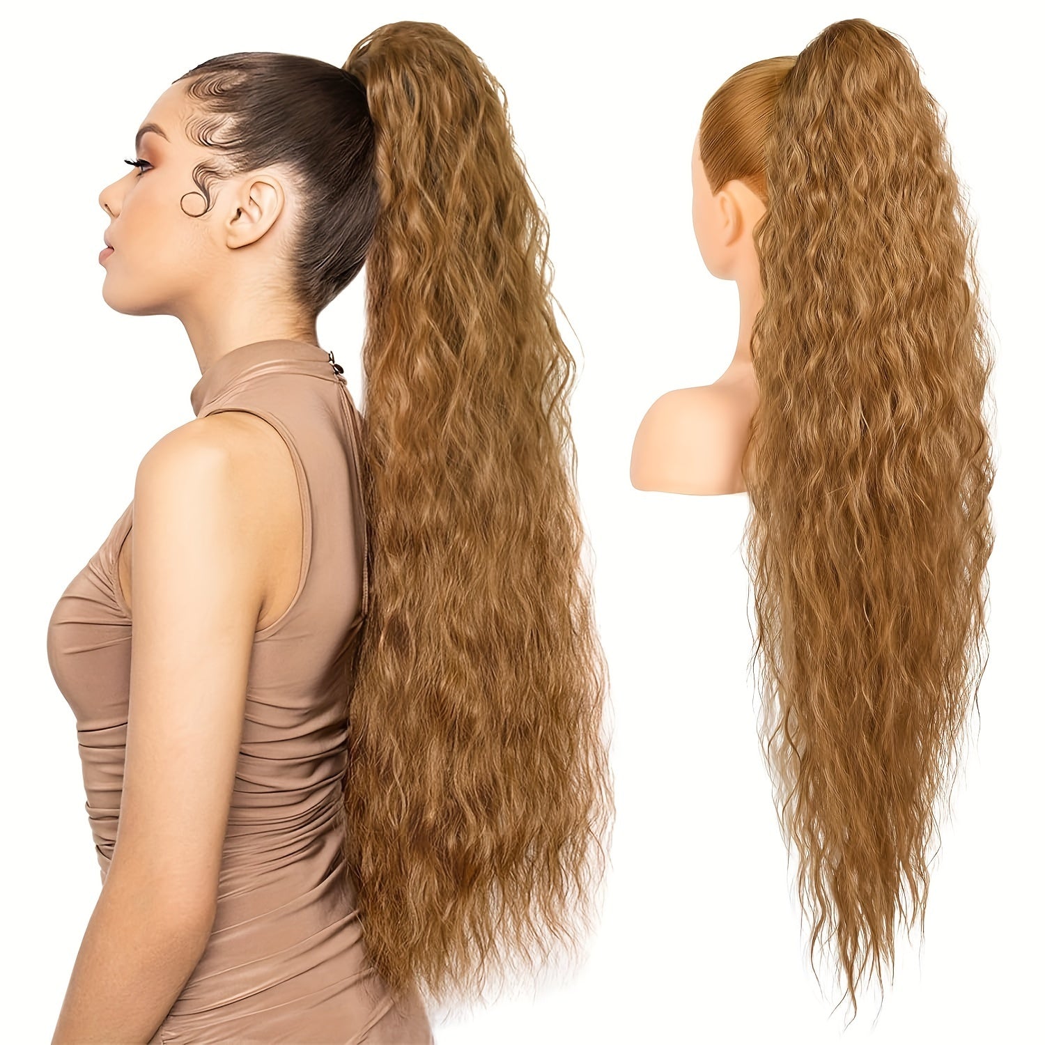 Ponytail Extension, 34" Long Wavy Drawstring Ponytail Extensions, Softer Lighter Synthetic Clip In Hair Extensions Hairpiece For Women Halloween Christmas