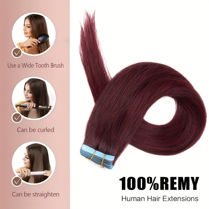 20pcs Normal Color Tape In Hair Extensions Human Hair Straight Tape In Hair Extensions 30.48cm-55.88cm Long Hair 30G/Pack Add Volume