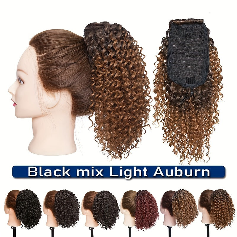 20.32 cm Short Kinky Curly Ponytail Extensions for - Synthetic Afro Hair with 2 Clips, Multi-Color Options (Light Brown to Dark Red), Secure Drawstring Closure for Natural Volume & Fullness, Ponytail Hair Extensions