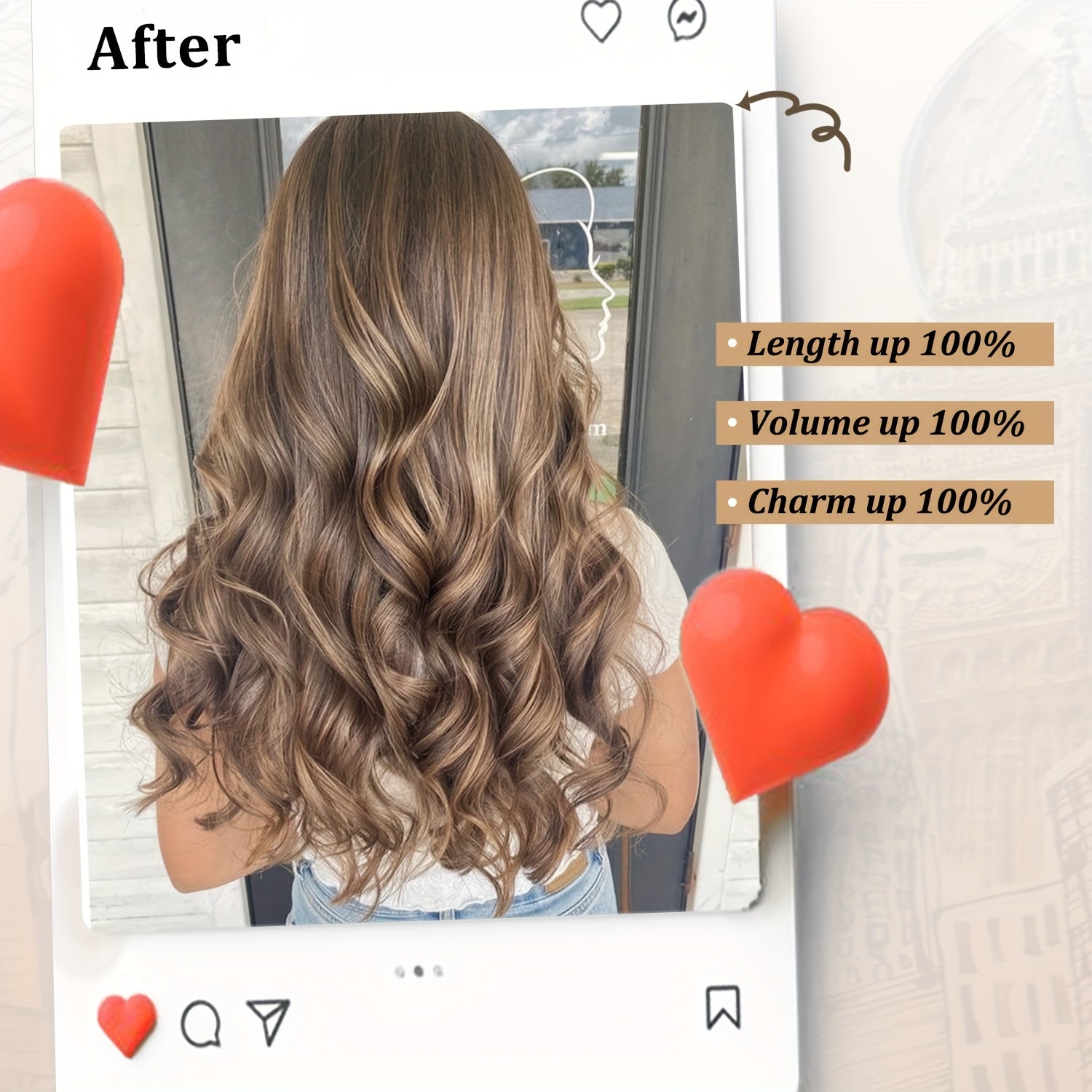 Wig Clip In Hair Extensions for Women 16 Clip Curly Hair Extensions 7 Sets Of Extensions 24inch Big Wave Wig for Everyday Parties Noble And Elegant Easy to Wear Wig Pieces Halloween