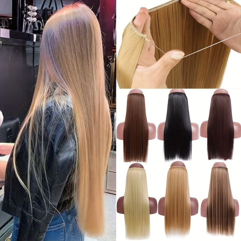 Synthesis Of The Line Type Hair Extensions Straight Hair Wig Piece One Hairpiece With Invisible Fish Line Transparent Wire Adjustable Size