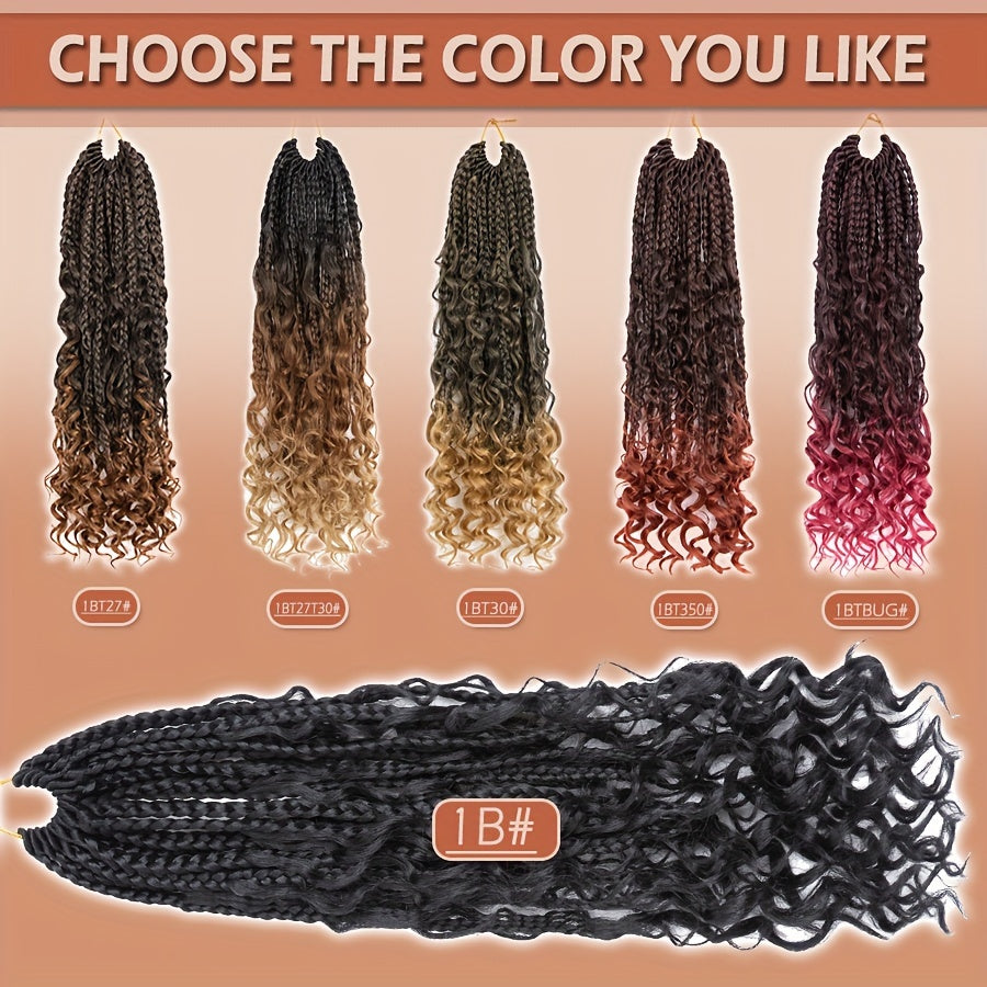 3pcs Handmade Pre-Looped Box Braids, Goddess Soft Thick Curly Synthetic Hair Extensions, 35.56 cm Afro Ombre Boho Crochet Braid, Knotless Jumbo Twist Braiding Hairpiece, for Women, Festival, Christmas, Party, Daily Use