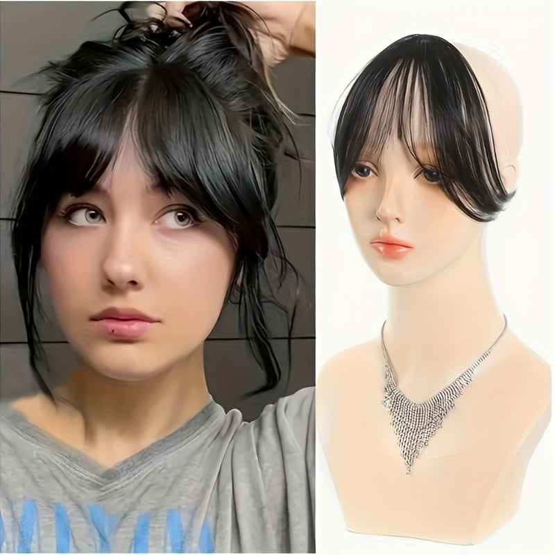 Stylish Clip-In Bang Wig - Synthetic Fiber, Natural Look, No Glue Needed, Perfect for Everyday Styling and Forehead Coverage, Wavy Style Suitable for All Ethnicities