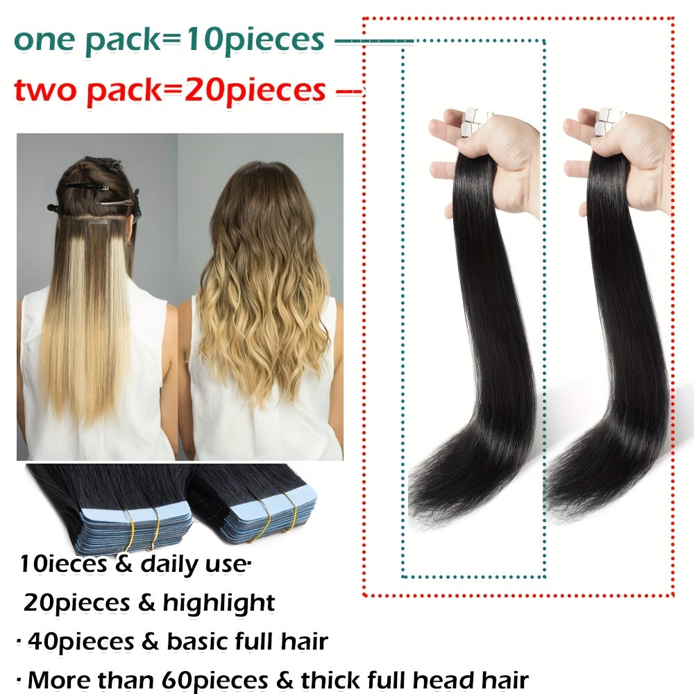 Tape In Hair Extensions Human Hair Straight Real Human Hair For Black And Brown Smmooth Silky Hair Extensions Tape In 40.64-60.96 cm 10pcs/pack, Perfect For Outgoing, Cosplay, Wedding, Daily Life, Party To Adding Volumn (10pcs/pack)