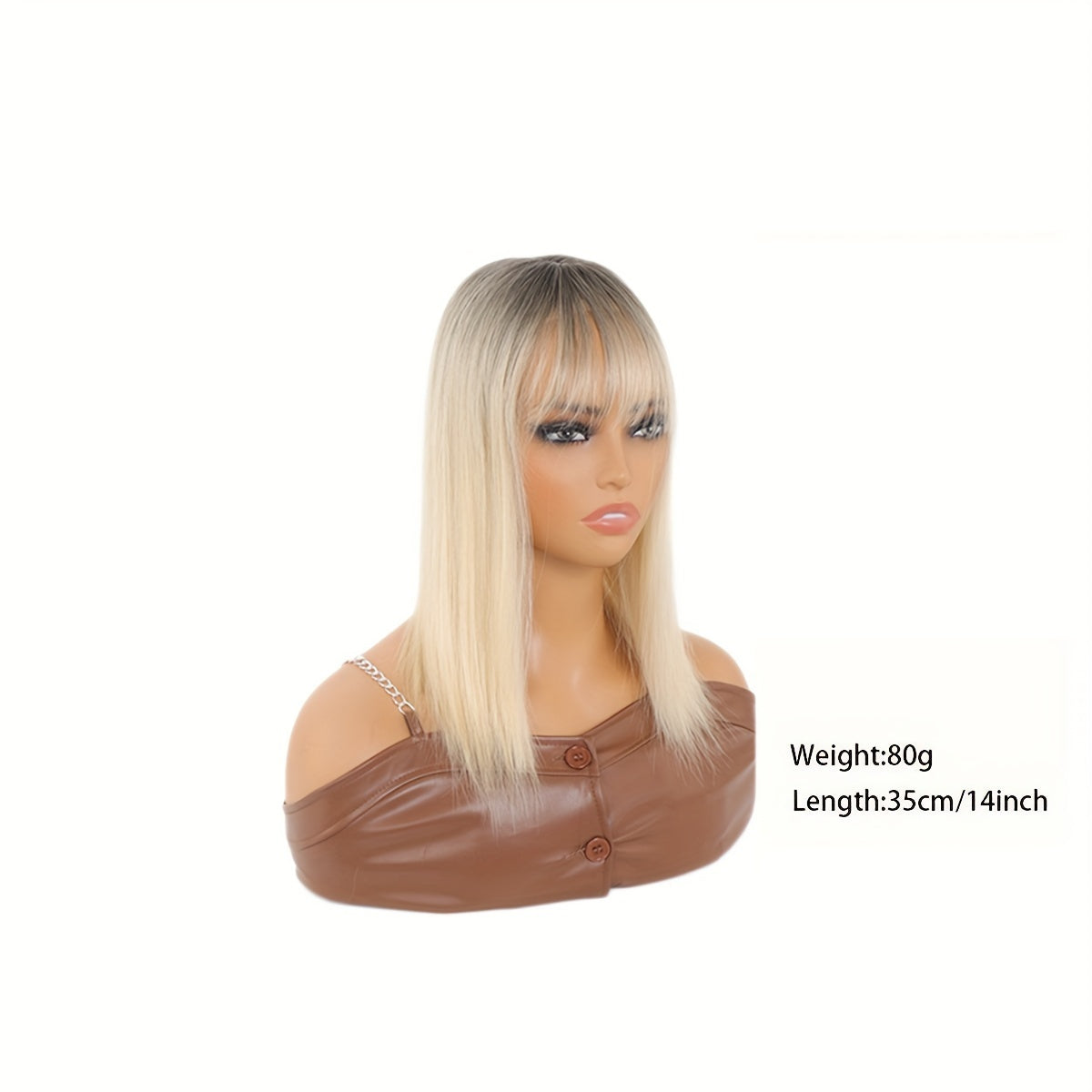 14-Inch Synthetic Hair Topper for Women with Bangs - Clip-In Straight Hairpiece for Thinning Hair, Large Base Wiglet, Black with Highlights, Versatile Style for All Ethnicities, Hair Accessories