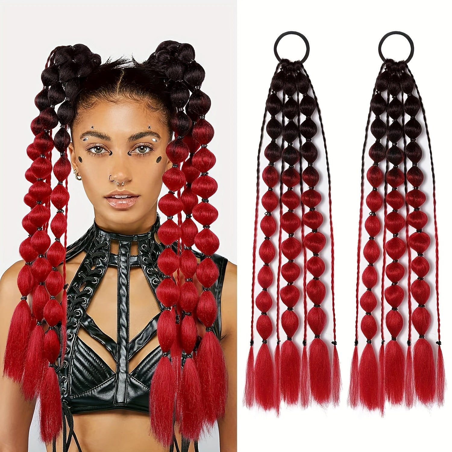 Behufun Women's Yaki Straight Bubble Ponytail Extensions - 2 Pack, 50.8cm Lightweight Hair Extensions with Tie, Ombre Synthetic Ponytails for All Ages, Rave and Festival Hair Accessories