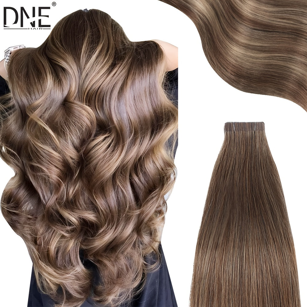 20pcs Straight Tape In 100% Human Hair Extensions 4/27Highlight Human Hairy Seamless Invisible for Thin Hair Woman Top Quality Thick Ends Healthy and Durable Human Hair Extensions Invisible Tape in for Salon Random Packaging Box: Pink or Green