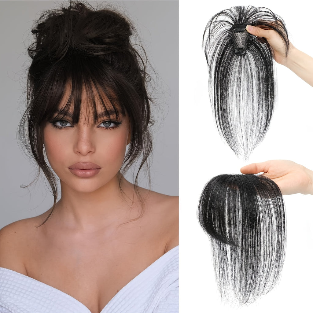 BIGTRSE 360° 3D Bangs Hair Clip - 100% Real Human Hair Topper with Straight Bangs & Side Swept Bangs, Natural Look for Women, Easy Clip-On for Daily Wear, Versatile Hairpiece, Sleek Hairpiece, Secure Hairpiece