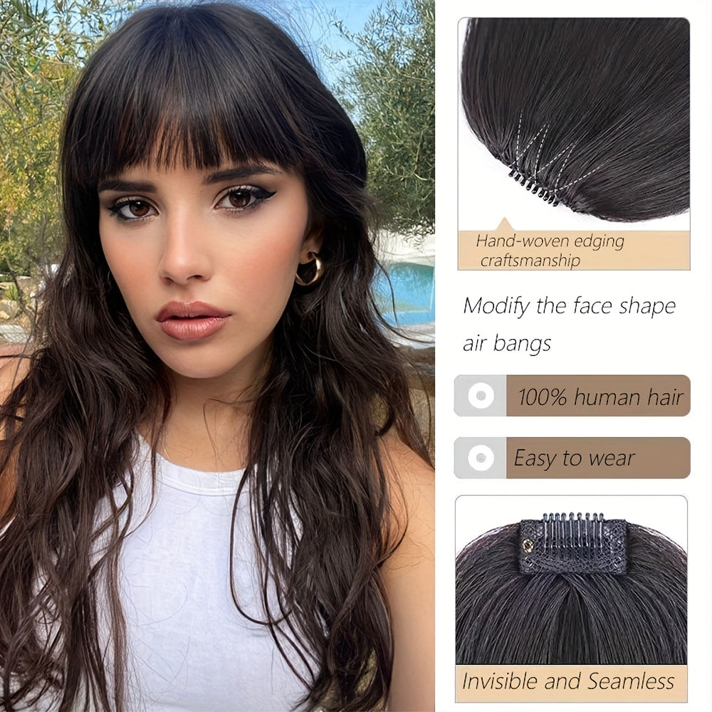 Clip-In Bangs - Invisible & Seamless Lightweight 100% Human Hair, Wispy Bangs with Sideburns, Natural Curved Hair Extensions for Women, Daily Wear & Stylish Look, Stylish Hair Accessory | Natural Hair Look | Lightweight Hairpiece, Hair Extensions