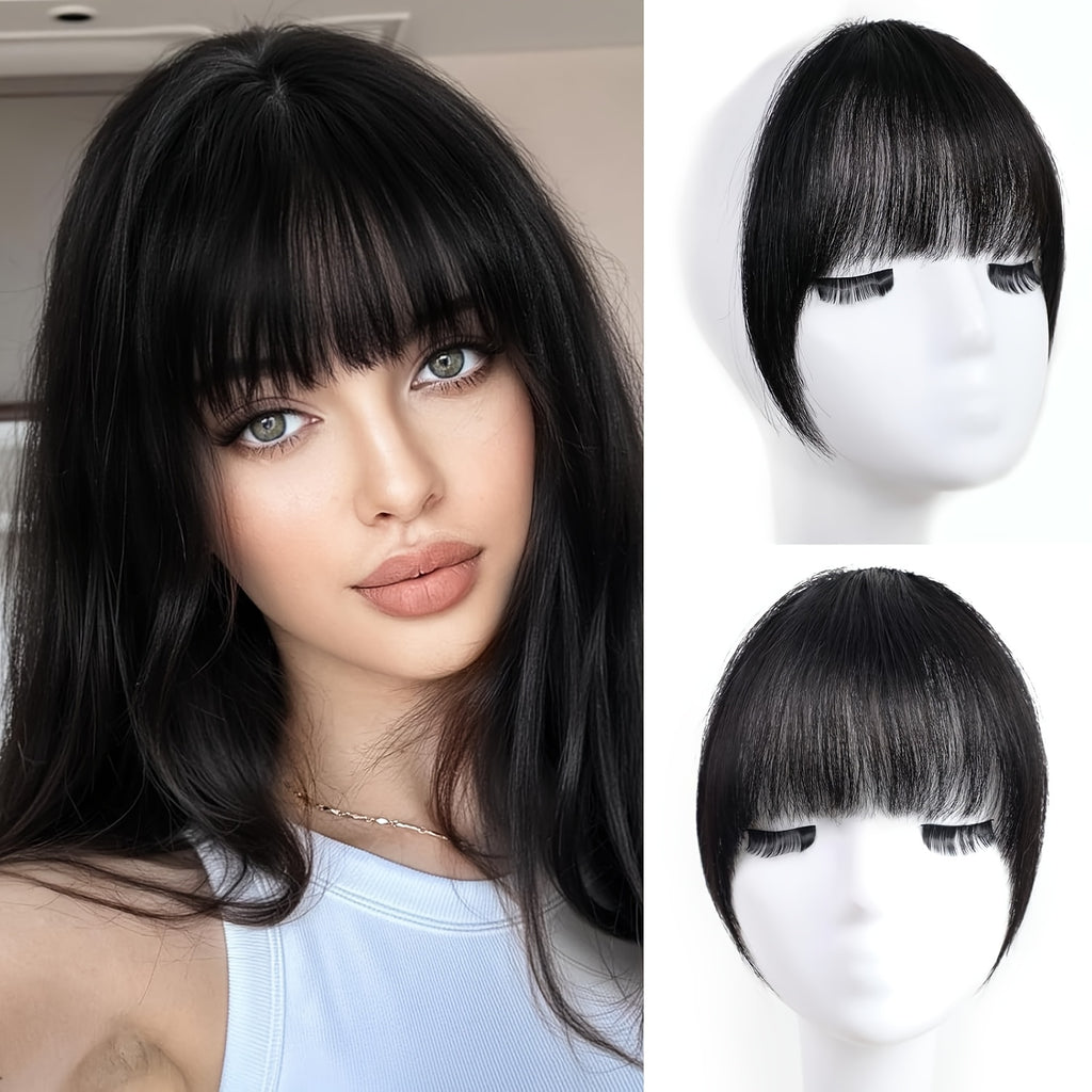 Elegant French-Style Clip-In Bangs with Sideburns, 100% Human Hair, Lightweight & Seamless for Women - Perfect for Daily Wear & Easy Styling, Bangs Clip, Human Hair
