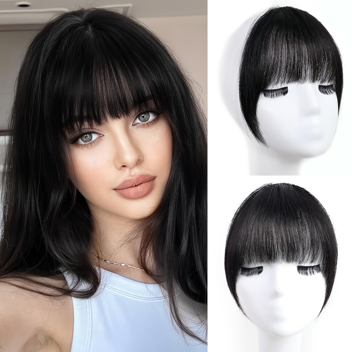 Elegant French-Style Clip-In Bangs with Sideburns, 100% Human Hair, Lightweight & Seamless for Women - Perfect for Daily Wear & Easy Styling, Bangs Clip, Human Hair