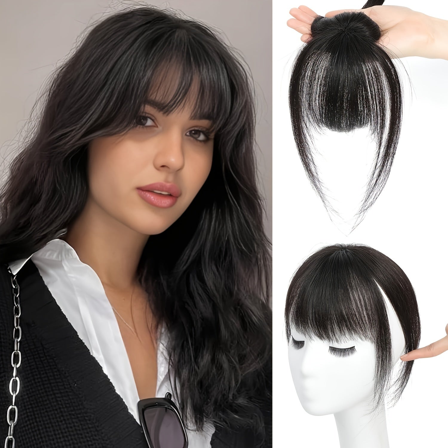 Elegant Clip-In 3D Bangs Hairpiece for Women - Synthetic French Fringe with Temples, Natural-Looking Air Bangs for Daily Wear, Versatile Styling