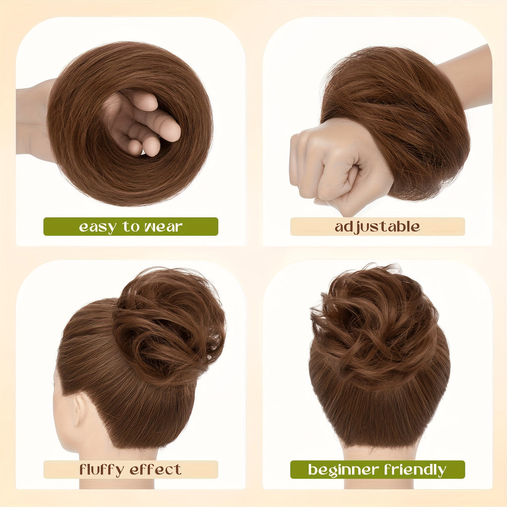 Fringe Air Bangs 1 with Sideburns+1 Messy Hair Bun, Hair Clip In Hair Extensions- All- Handmade Textile Process Heat Resistant Hairpieces for Women/ Girls, Upgrade Your Look Instantly