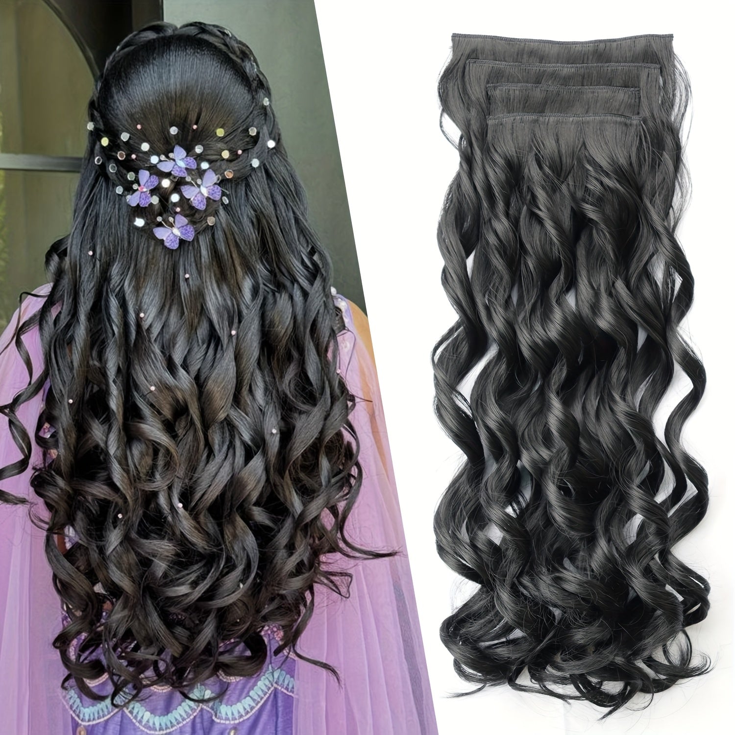 4pcs Clip-In Hair Extensions, 20 Inch Long Wavy Synthetic Fiber Wigs, Body Wave Style for Women, Perfect for Daily Use and Halloween Celebrations, Daily Hair Use | Elegant Wavy Hair | Synthetic Fiber Wigs, Hair Wigs