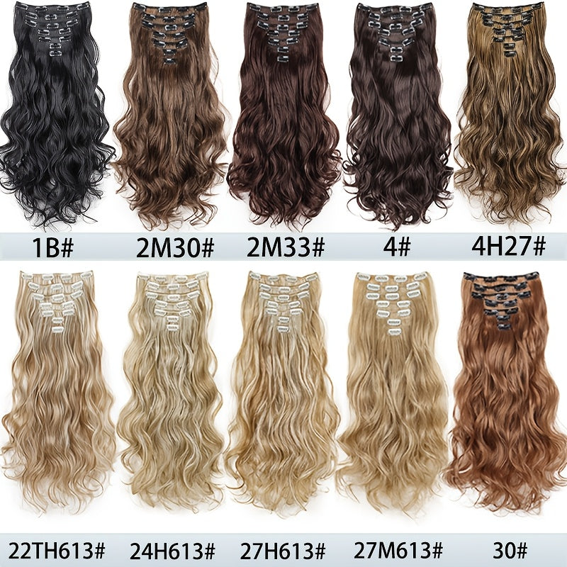 Elegant Mixed Color Clip-In Hair Extension for Women - 16 Clips, Long Wavy Curly Synthetic Hairpiece for Volume Boost & Styling