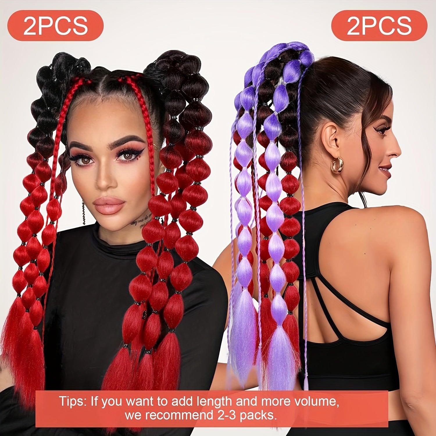 Behufun Women's Yaki Straight Bubble Ponytail Extensions - 2 Pack, 50.8cm Lightweight Hair Extensions with Tie, Ombre Synthetic Ponytails for All Ages, Rave and Festival Hair Accessories