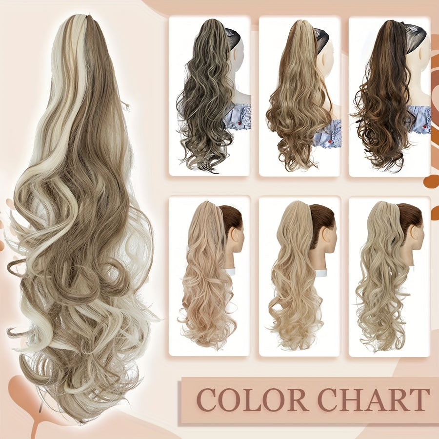 1pc Long 60.96cm Clip-In Ponytail Hair Extensions - Heat-Resistant Synthetic Ponytail with Jaw Clip, Dark Brown/Blonde/Gray/Black/Beige/, Volume & Dimension for Parties, Everyday, Special Events - Women's Hairstyle Addition