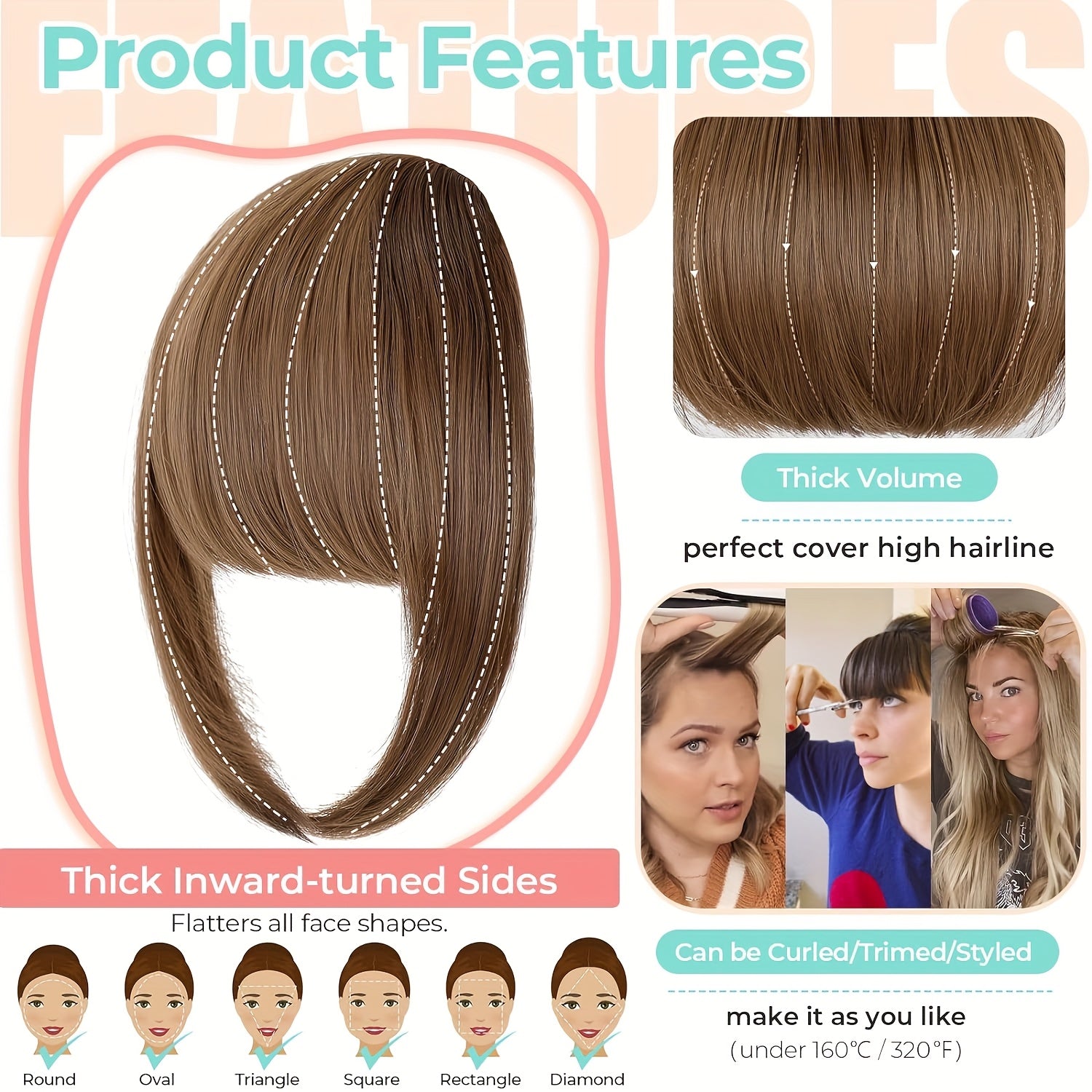 Clip-in Bangs 100% Human Hair Fringe Clip on Natural Hair Extensions Daily Party Fringe French Clip In Thick Natura Full Bangs