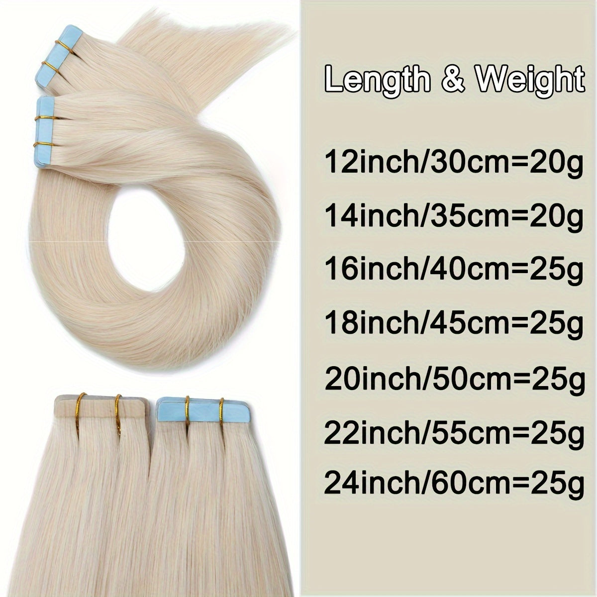 25g/pack 10pcs Tape In Hair Extensions Human Hair Real Human Hair Tape In Extensions Straight Skin Weft100% Remy Seamless Human Hair Extensions For Women 30.48-60.96 cm