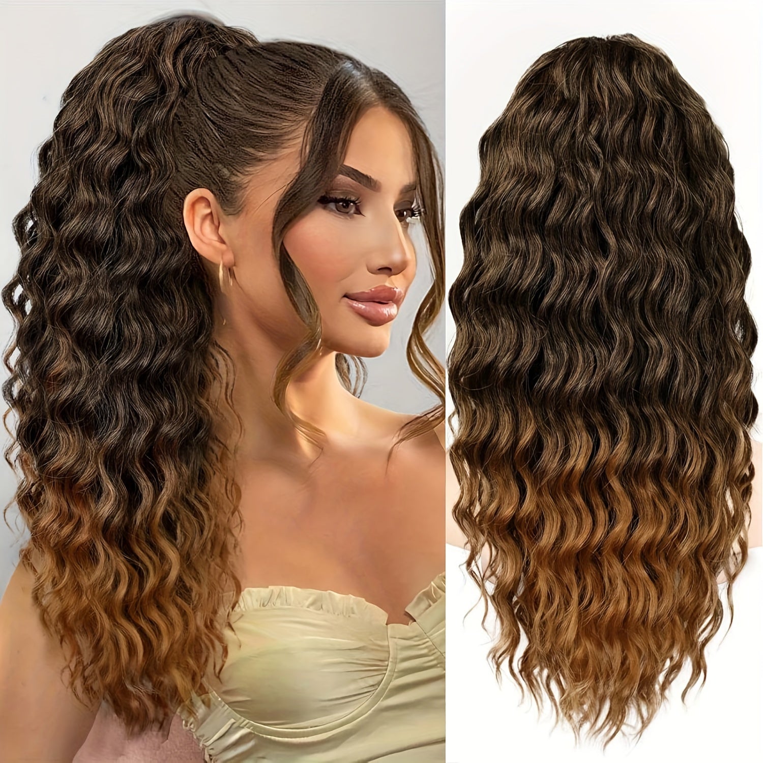 Curly Ponytail Extension Drawstring Ponytail for Women Black Mixed Ginger Curly Clip in Hair Extensions 20/26 Inch Ponytail Extension Synthetic Hairpiece for Daily Party