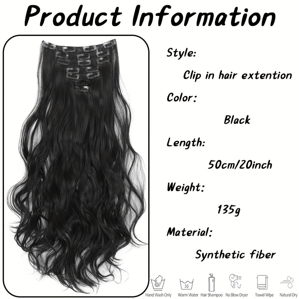 50.8 cm Curly Full Head 7 Separate Pieces Heat Resistance Synthetic Hair Clip in Hair Extensions- Long Hair Accessories for Women, Perfect for Party Daily Use