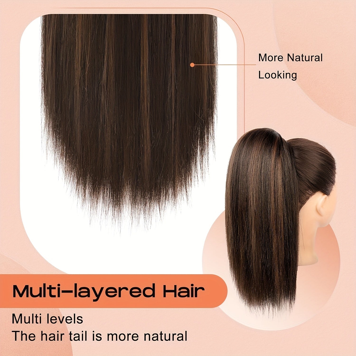30.48cm Straight Multi-Layered Lightweight Fluffy Ponytail Extension - Tangle-Resistant, Smooth Soft Synthetic Hairpiece for Women, High-Temperature Fiber, Perfect for Short Hair, Hair Extension|Straight Hair Extension|Smooth Texture