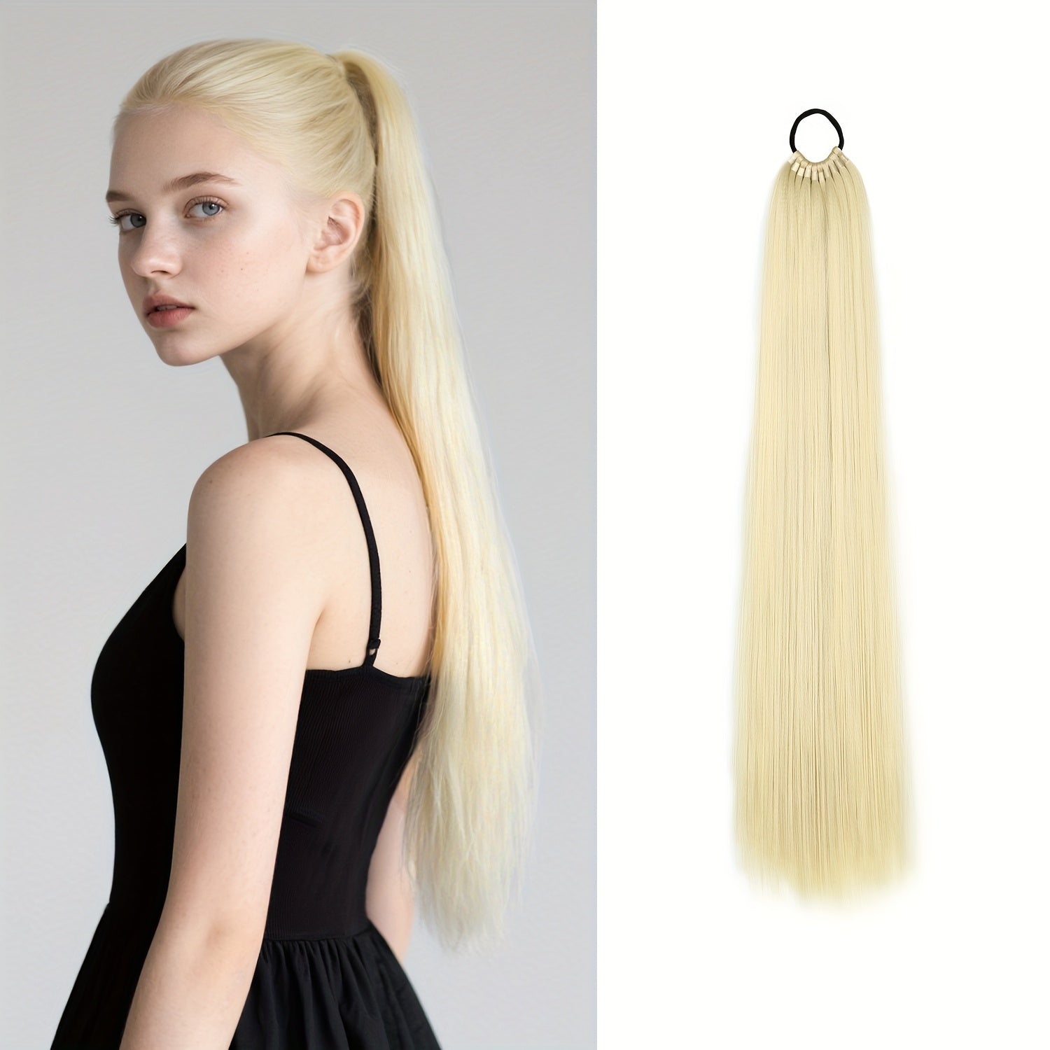 LEHAN 86.36cm Straight Synthetic Ponytail Extension for Women - Easy-to-Use, Durable High-Temperature Fiber Hairpiece for Everyday Style, Black, Ponytail Hair Extensions, Versatile Hairpiece, Natural Look Hairpiece, Synthetic Hair Fiber