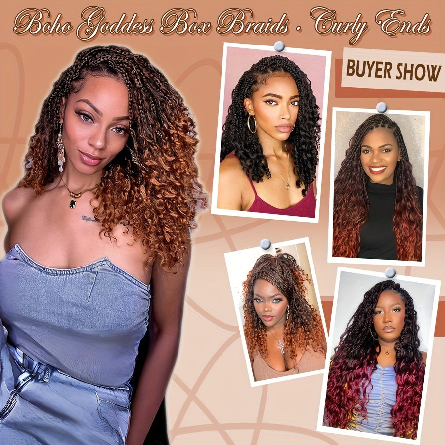 3pcs Handmade Pre-Looped Box Braids, Goddess Soft Thick Curly Synthetic Hair Extensions, 35.56 cm Afro Ombre Boho Crochet Braid, Knotless Jumbo Twist Braiding Hairpiece, for Women, Festival, Christmas, Party, Daily Use