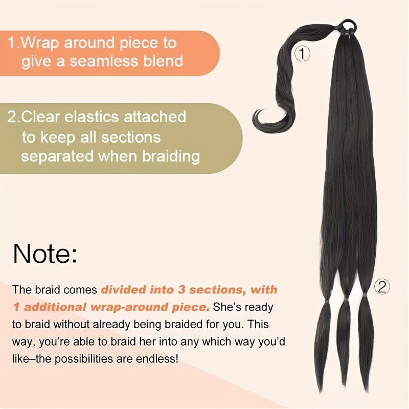 Elegant Long Straight Braided Ponytail Extension for Women - Natural-Looking, Soft Synthetic Hair with High-Temperature Fiber, Easy Wrap-Around Design - Perfect for Daily Use, Ponytail Hair Extensions