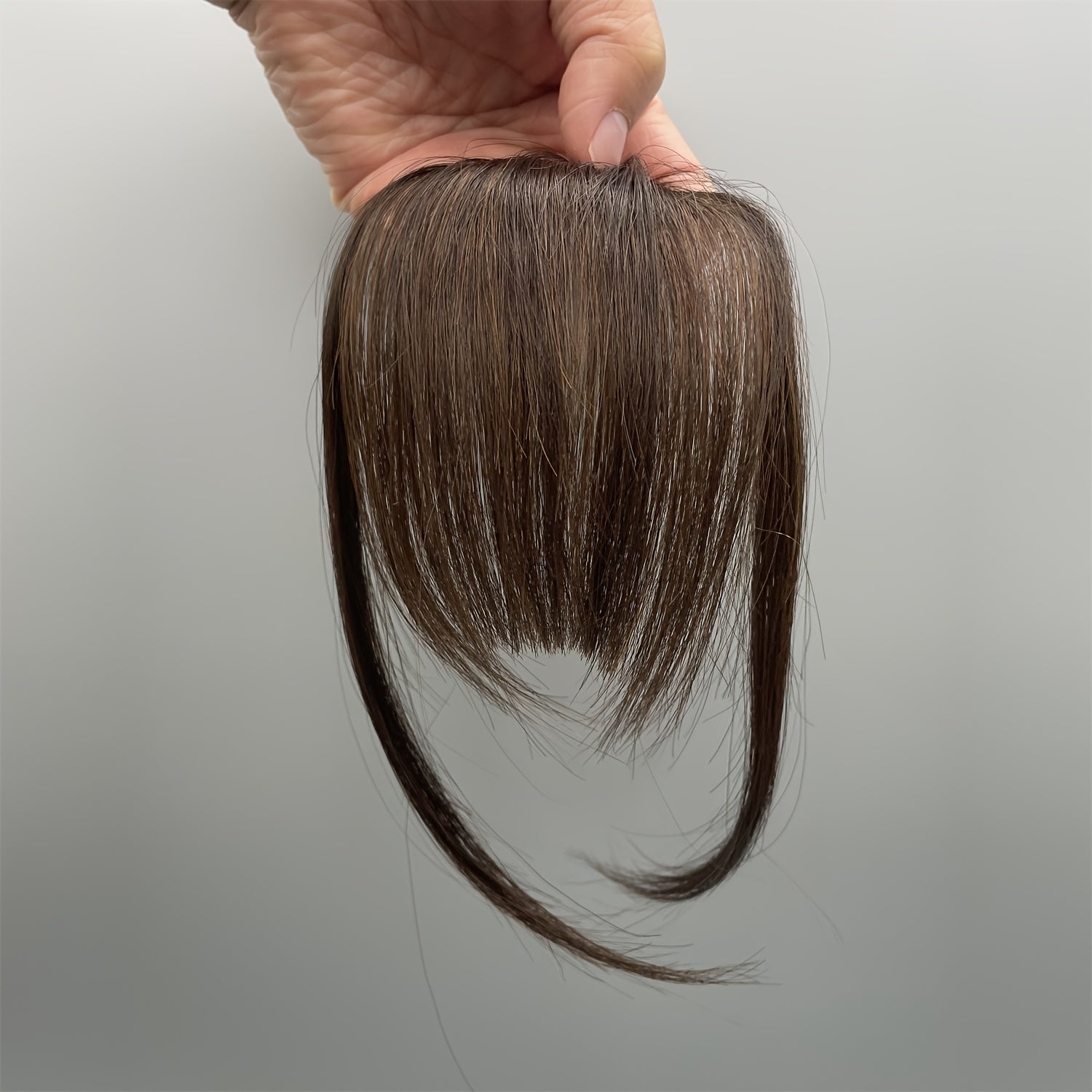 [1pc Real Human Hair Wispy Bangs] 1pc Elegant Clip-In Wispy Bangs Hairpiece for Women, Real Human Hair Straight Clip-On Air Fringe, Looking Hair Extension with Temples, for Daily Wear - Dark Brown, Mixed Blonde