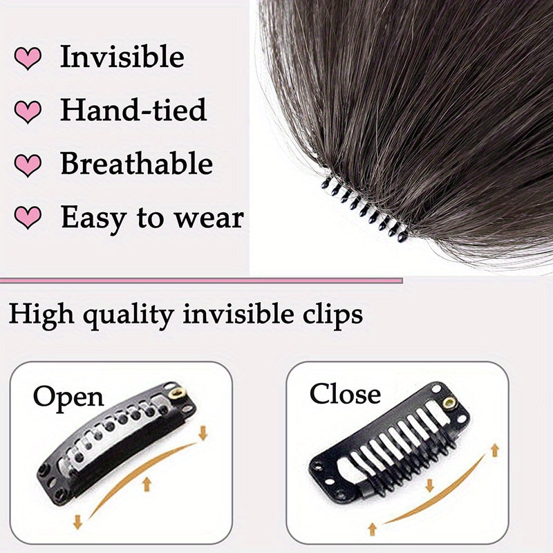 Fringe Air Bangs 1 with Sideburns+1 Messy Hair Bun, Hair Clip In Hair Extensions- All- Handmade Textile Process Heat Resistant Hairpieces for Women/ Girls, Upgrade Your Look Instantly