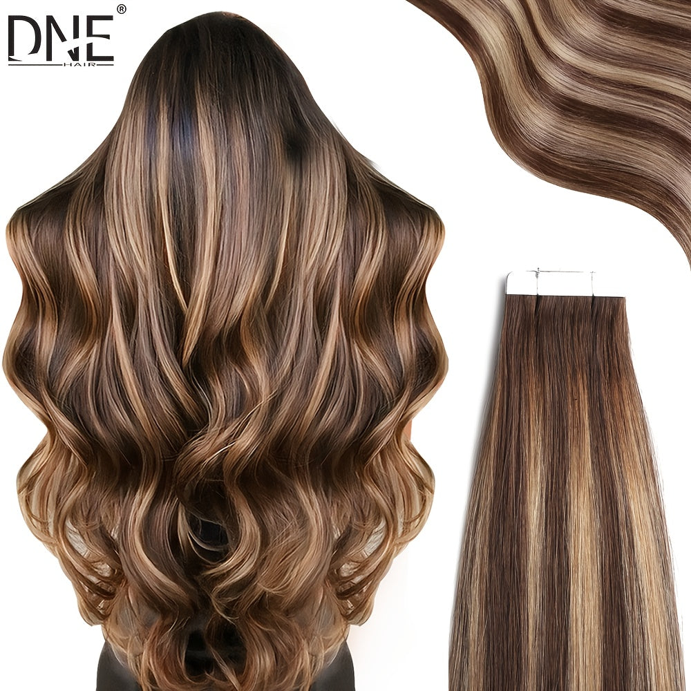 20pcs Straight Tape In 100% Human Hair Extensions 4/27Highlight Human Hairy Seamless Invisible for Thin Hair Woman Top Quality Thick Ends Healthy and Durable Human Hair Extensions Invisible Tape in for Salon Random Packaging Box: Pink or Green