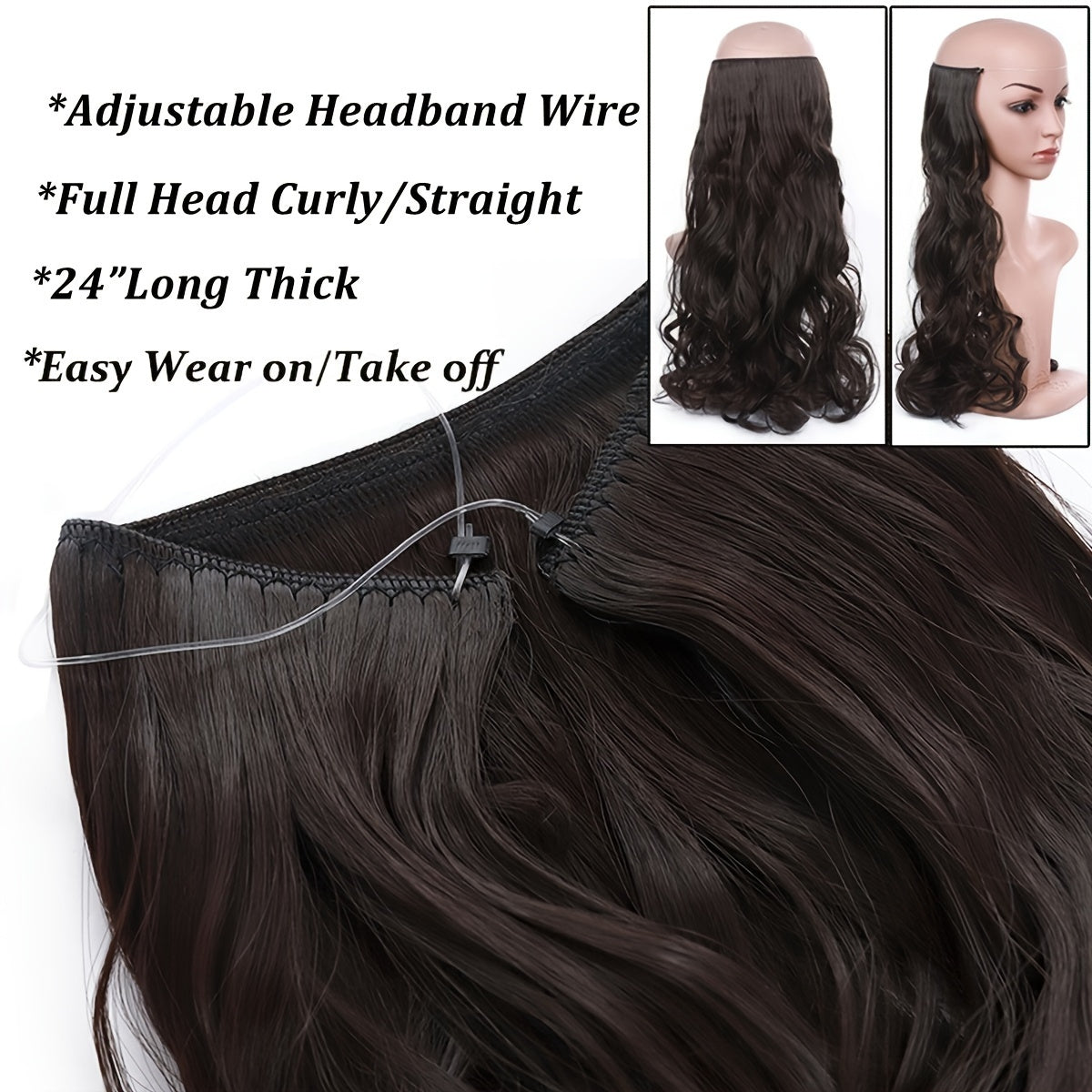 Hair Extensions Invisible Hair Extensions Secret Hidden Wire Long Curly Hair Pieces For Women Synthetic Halloween Christmas