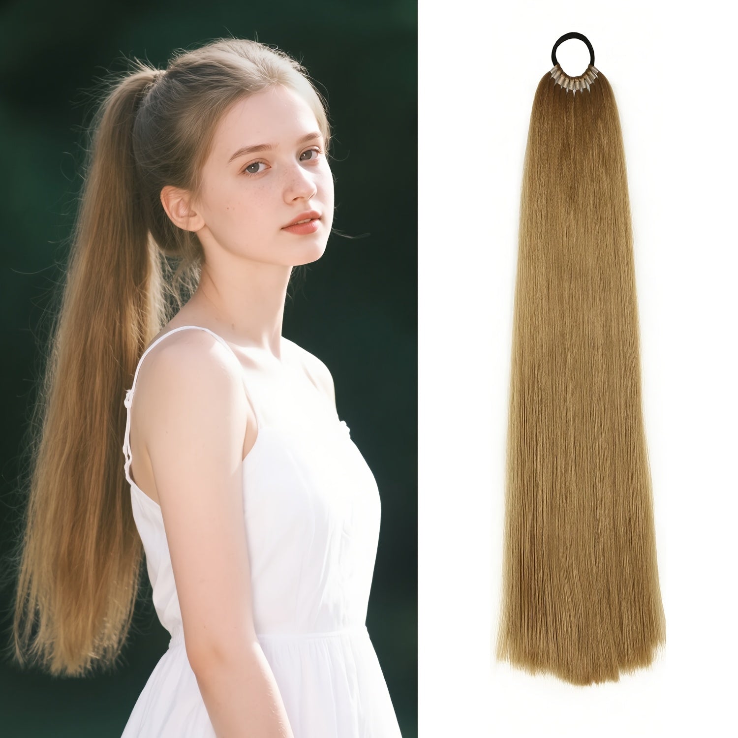 LEHAN 86.36cm Straight Synthetic Ponytail Extension for Women - Easy-to-Use, Durable High-Temperature Fiber Hairpiece for Everyday Style, Black, Ponytail Hair Extensions, Versatile Hairpiece, Natural Look Hairpiece, Synthetic Hair Fiber