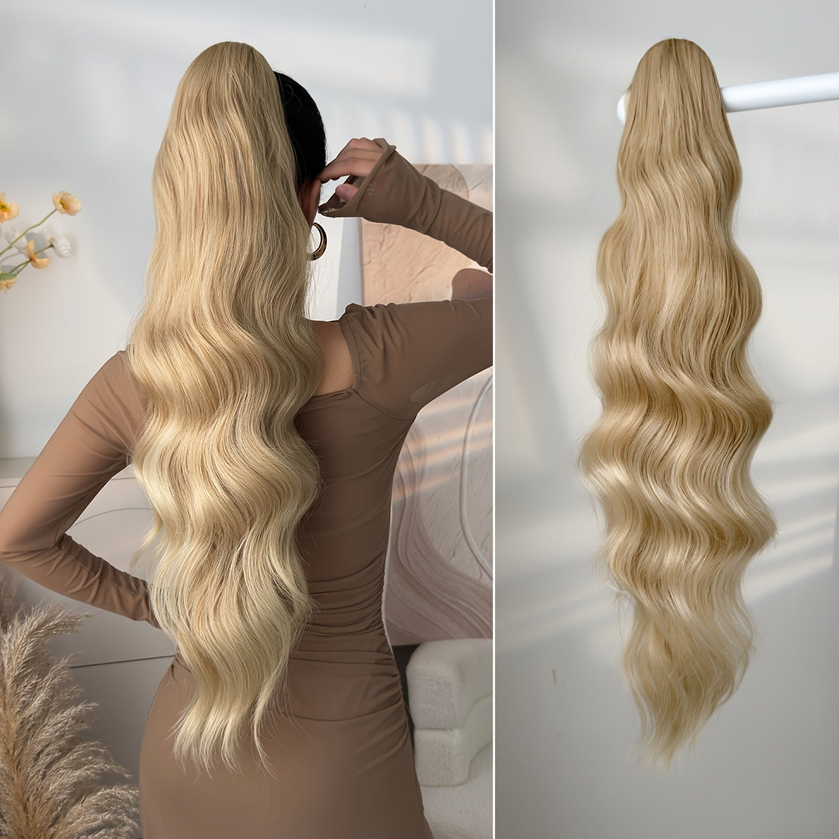 71.12cm Long Wave Synthetic Hair Extensions - Black, Brown, Orange, Red Ponytail Clips with Drawstring, Body Wave Design for Daily Use, Parties, Halloween, Christmas, Hair Accessories, Party Hair Extensions, Festive Hairpiece, Secure Clip Attachment