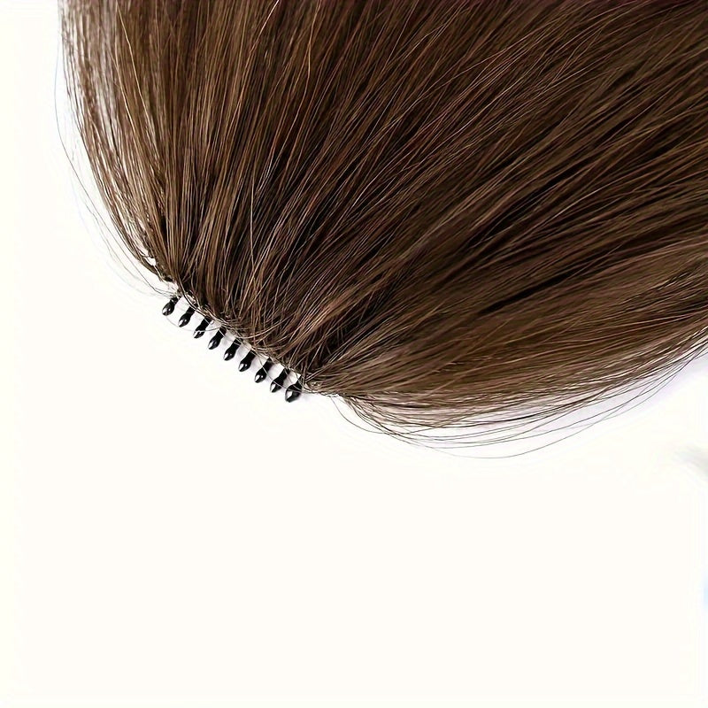 1pc Unisex Straight Human Hair Air Bangs Clip-In Hair Extensions, Heat Resistant, All-Handmade Textile Process, Basic Style for Women