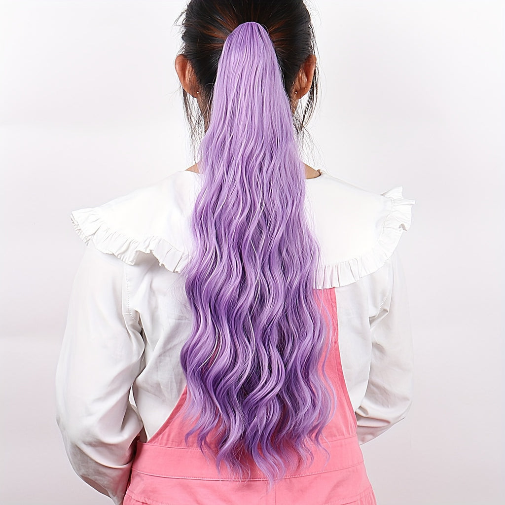 Purple Ponytail Extensions, Long Synthetic Pony Tails Hair Extensions Clip On Ponytails For Women, 60.96cm Claw Ponytail Extension Hair Piece Wavy High Pony Tails Synthetic Heat Friendly Fiber For Girls
