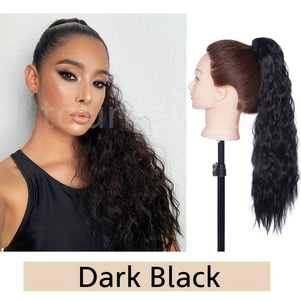 18inch/45cm Long Kinky Corn Wave Ponytail Hair Extension Synthetic Drawstring Afro Curly Wavy Pony Tail Wrap Around Pony Tails Clip In Hairpieces Layered Hairpiece Black Brown Blonde Highlight For Women Daily Party Halloween Christmas Use
