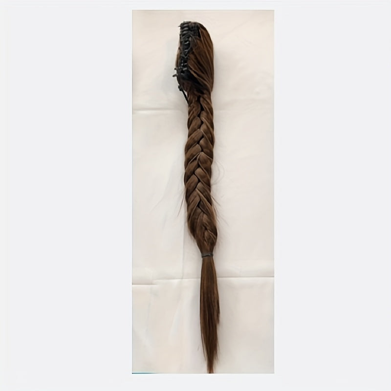 Large Claw Clip Long Handmade Braided Fishbone Ponytail Extension, High Temperature Fiber, Elegant Style for Wome