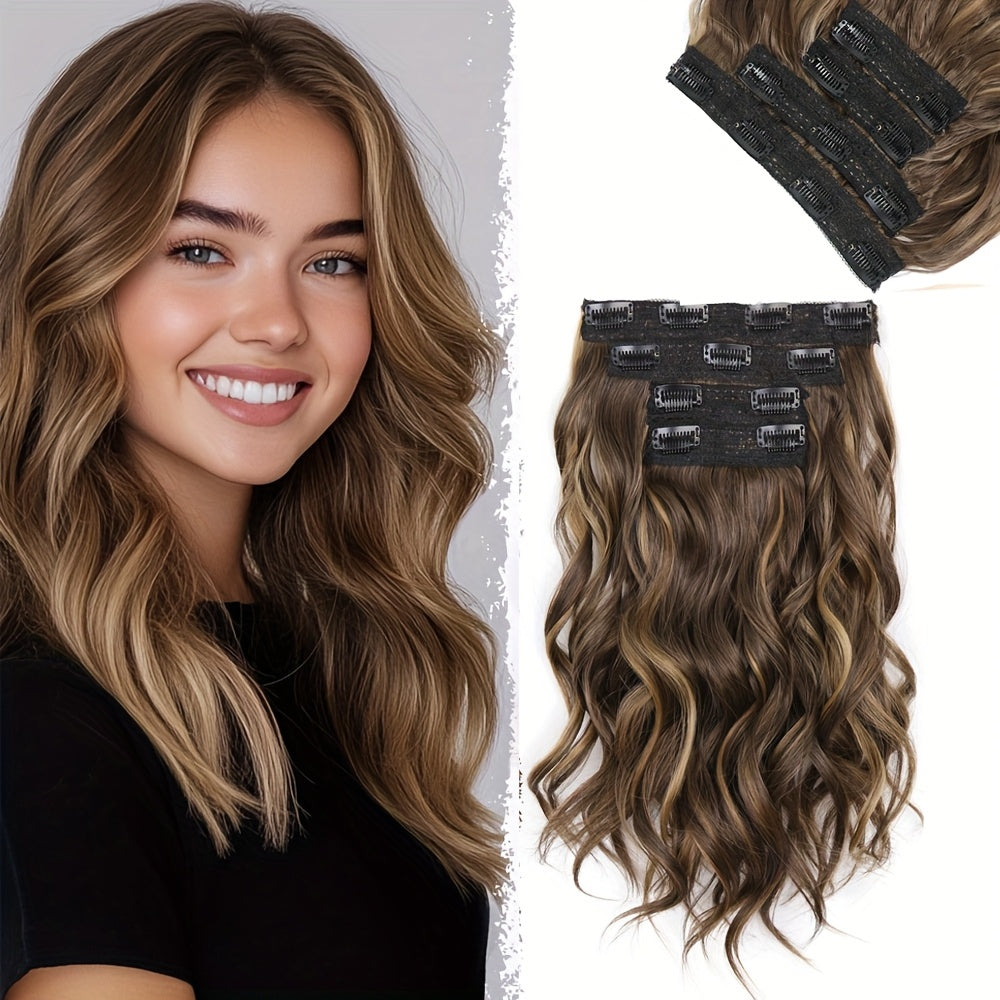 4pcs Daphine Clip In Hair Extensions for Women - Short Curly Wave with Invisible Lace Weft, Natural Soft Synthetic Hairpieces for Daily & Party Use, All Ethnicities