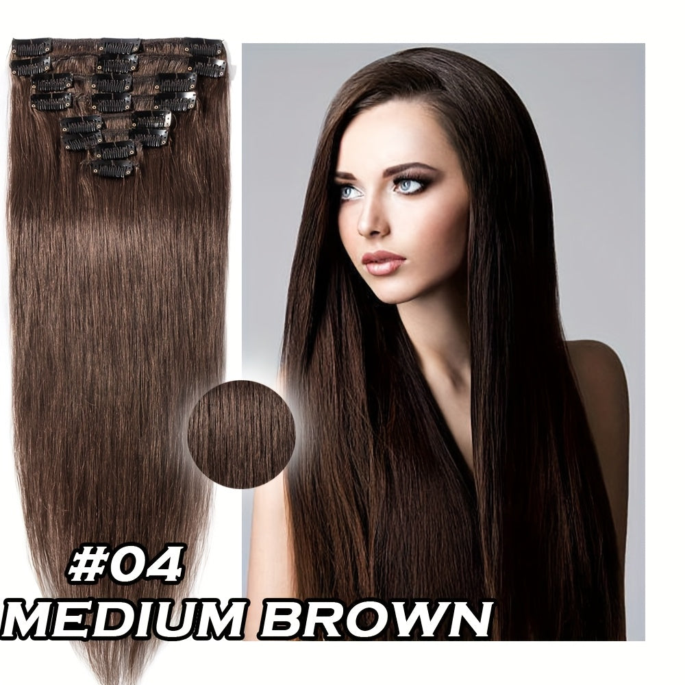 Straight Clip In Hair Extensions 100% Real Human Hair, 8pcs 18 Clips 16-24 Inch Invisible Natural Soft Real Human Hair Extensions Clip Ins, Use For Wedding, Party, Birthday, Cosplay, Can Dye, Wash, Curl To Add Volumn.