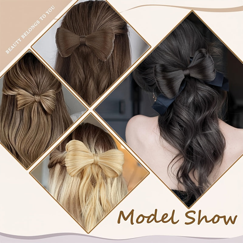 Elegant Bowknot Hairpiece with 35.56cm Natural Curly Synthetic Ponytail - Dark Brown & Blonde Highlights, Decorative Clip Barrette for Women and Girls - Versatile and Stylish Hair Accessory, Hair Accessories