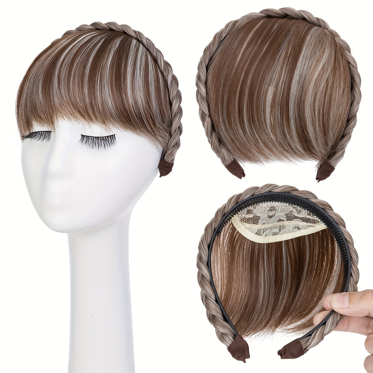 High-Top Hair Accessory 1pc Multi-Color Available Women's Synthetic Clip-In Bangs, Braid Design - Versatile Bangs Piece Suitable for All Hairstyles, Wearable for Daily And Date Outings Halloween